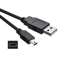 USB 2,0 macho a 5 pines Mini USB Cable de carga sincronización enlace de datos para controlador PS3 REPRODUCTOR DE MP3 cámara de tablero GPS PVC negro