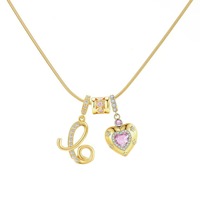 Collar de moda con diseño de corazón y carta de amor para chica, serie DIY, chapado en oro real de 22K, cadena de serpiente de acero inoxidable con circonita