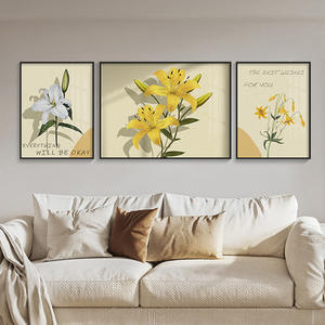 Lot de 3 tableaux sur toile style bohème botanique, motif floral jaune, pour projets de décoration neutre pour hôtels et appartements - Product Image 3