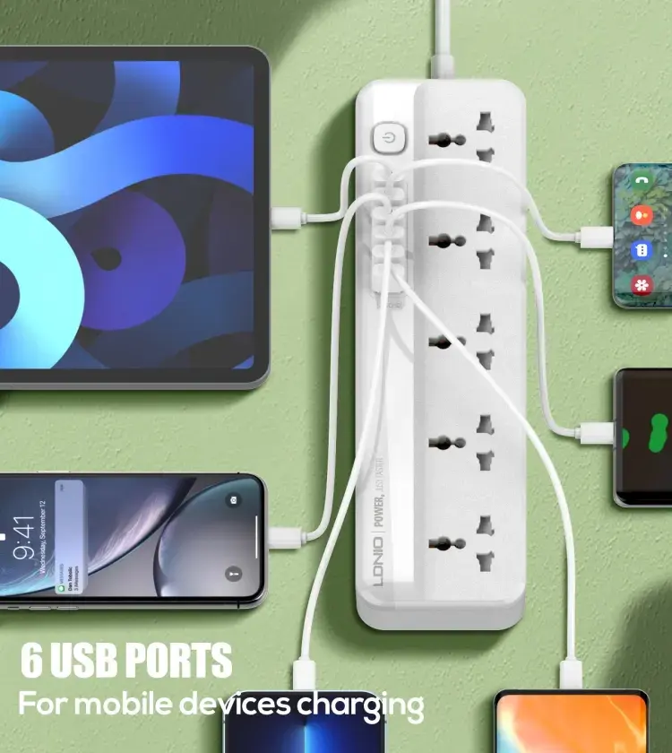 Terbaru LDNIO SC5614 Universal Power Strip 5 soket dengan 6 USB port disesuaikan Plug pelindung lonjakan