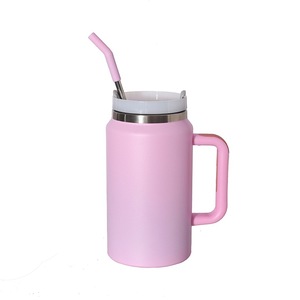 Mug isotherme grande capacité en acier inoxydable à double paroi, 50 oz, avec paille et couvercle à poignée - Product Image 2
