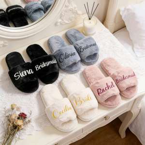 Personalized Bridesmaid Fluffy <b>Slippers</b>, <b>Bride</b> <b>Slippers</b> for Wedding, Bachelorette, Birthday, Honeymoon Gift, Wedding Favors - Product Image 5
