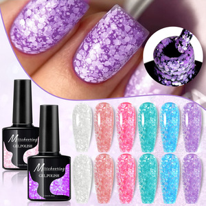 Vernis à ongles gel 7,5 ml à paillettes de fleurs de cerisier, 6 couleurs, motif flocon de neige, paillettes, non toxique, longue tenue, vernis gel UV à retirer par trempage - Product Image 1