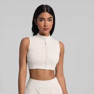 Sujetador deportivo con cremallera de alta sujeción de Spandex/Nylon, con almohadillas desmontables, efecto push-up, transpirable, tipo halter, para fitness, running, ropa exterior y yoga. - Product Image 4