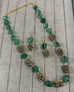 <b>Blue</b> Stone Jadau Beaded Fashion Jewelry Set Elegant Necklace and Earrings Combo Handmade bulk product - Product Image 4