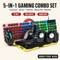 Ensemble de jeu 5 en 1 clavier filaire souris casque tapis de souris haut-parleurs 104 touches 1000 DPI RGB pour PC portable Vente en gros TF250