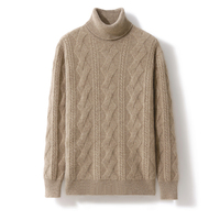 Pull en laine pure à 100% pour homme, automne-hiver, col haut, épais, couleur unie, tricoté, couche de base chaude, logo personnalisable