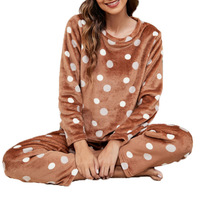 Vente en gros de vêtements de nuit personnalisés en peluche à pois pour la maison, le bureau, l'intérieur et l'extérieur 2 pièces de pull d'hiver pour femmes, ensemble de pyjamas en flanelle