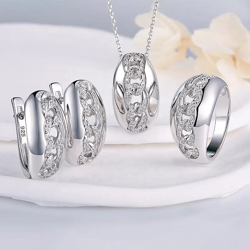 Trendy sterling silver set jewelry twisting earrings ring women wedding jewelry
