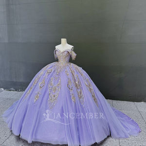 Lavanda Quinceañera vestidos vestido de baile encaje bordado apliques rebordear cristal Color caramelo Natural fiesta vestido de boda LSMC78 - Product Image 6