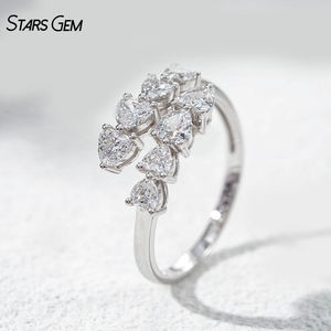 StarsGem Bague Hug ouverte en or massif 10K plaqué rhodium avec diamant de laboratoire taille cœur, taille graduée, unisexe, pour anniversaire et mariage - Product Image 1