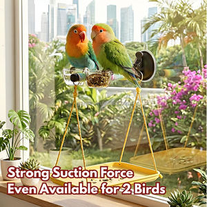 Perchoir pour oiseaux de fenêtre avec bac à déjections et double mangeoire, balançoire stable pour perroquets avec ventouse pour la collecte des excréments - Product Image 4