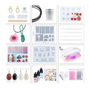 TOYSRUNNER Kit de bijoux faits main, avec lumière UV pour le durcissement de cristaux transparents, moules en silicone, porte-clés, fleurs, feuilles de paillettes et fournitures DIY - Product Image 2