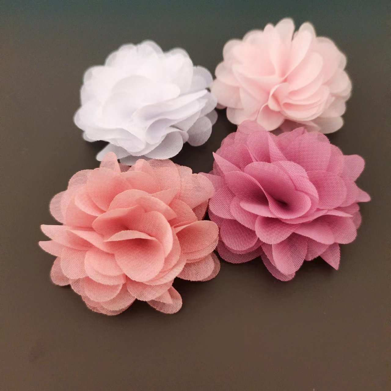 5cm handmade chiffon flower without glue,custom tested fabric flower for toys