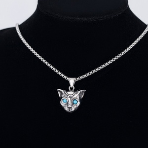 Collier pendentif tête de chat en acier inoxydable, best-seller, avec pierre et œil coloré - Product Image 3