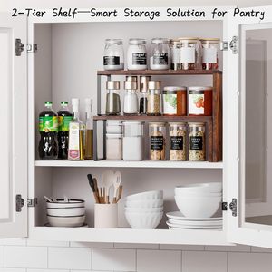 Rustic Wood Spice Rack Cabinet Organizer Shelf Stackable Counter <b>Corner</b> Shelves Organization Wooden Kitchen <b>Storage</b> - Product Image 4