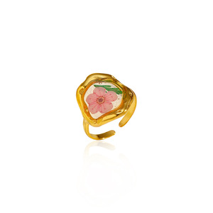 Venta al por mayor estilos franceses 18K oro Acero inoxidable inmortal flor seca girasol anillos ajustables anillo abierto impermeable para mujeres - Product Image 5