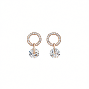 Boucles d'oreilles en or rose avec zircon rond, design géométrique en cercle, pour femmes, bijoux tendance pour les fêtes - Product Image 1