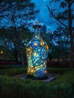 Lampu Lanskap Botol Harapan Luar Ruangan Berperingkat IP65 Desain Langit Berbintang Van Gogh dari Besi Tempa untuk Penerangan Taman Persegi Natal DC 24V