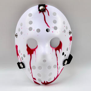 Masque <span class=keywords><strong>d</strong></span>'<span class=keywords><strong>horreur</strong></span> LED lumineux DIY Jason Voorhees en plastique rouge et blanc réutilisable et écologique pour les fournitures de fête <span class=keywords><strong>d</strong></span>'Halloween - Product Image 1