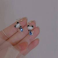 Pendentif chat mignon en cristal bleu opale plaqué or 18 carats, bijoux fantaisie, boucles d'oreilles animales pour femmes et filles