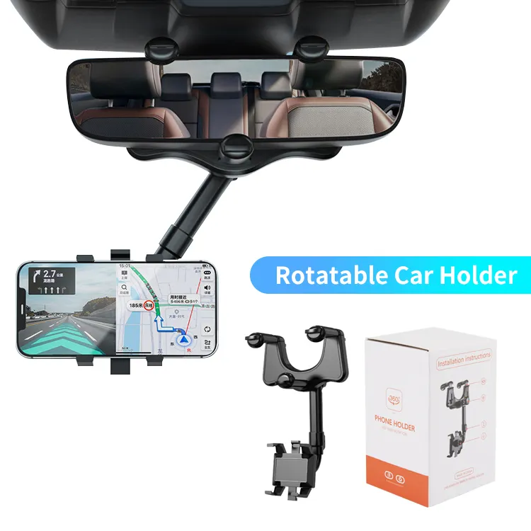 Fast Shipping Mobile Phone Car Holder Universal Clips Silicone 360 Rotatable Retractable Rearview Mirror Phone Holder For Car