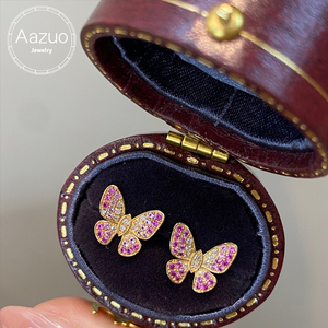อาซูโอ 18K ทองคำแท้สีเหลืองธรรมชาติสีชมพูแซฟไฟร์เพชรแท้ต่างหูผีเสื้อของขวัญผู้หญิงงานหมั้นงานแต่งงาน - Product Image 1