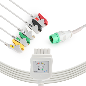 Cable de ECG de 5 derivaciones compatible con la máquina de ECG Biolight <span class=keywords><strong>AnyView</strong></span> A5, cable de ECG con clip IEC serie Q para uso hospitalario - Product Image 1