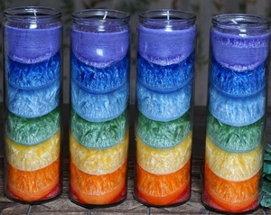 Wholesale 8 Inch Rainbow <strong>Glass</strong> <strong>Jar</strong> 7 Days Religious <strong>Candles</strong>/Chakra <strong>Candles</strong> for Meditation - Product Image 1