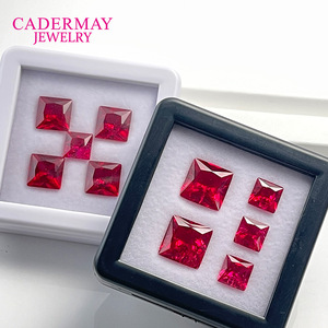 Cadermay Princess Ruby Loose Stone Square Red Synthetic Corundum For Jewelry Making - Product Image 1
