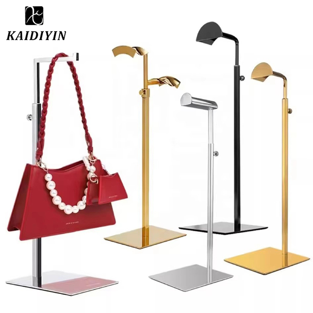 Adjustable Stainless Steel Handbag Display Stand for Store Use Customizable Bag Display Rack for Shopping Mall Use