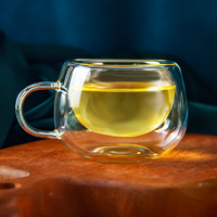 Mug en verre borosilicate à double paroi ovale avec poignée, forme ronde, tasse en verre isolée thermiquement pour le thé, le café, le lait