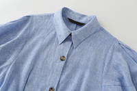 Robe chemise longue décontractée pour femme, col rabattu, bleu, avec ceinture, manches courtes, boutonnée