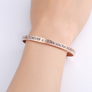 Pulsera lisa de acero inoxidable con brazalete abierto y grabado con mensaje "<span class=keywords><strong>Te</strong></span> amaré para siempre, <span class=keywords><strong>te</strong></span> gustará para siempre" - Product Image 6