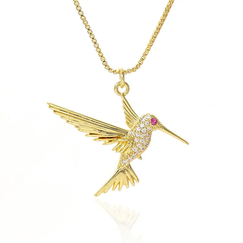 Verklaring Echt Goud Plated Bling Crystal Rhinestone Vogels Hanger Ketting Mode Cz Zirconia Bird Ketting Voor Party