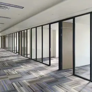 Divisor de parede de escritório, tela completa de vidro alta para parede com 4 painéis com partição dobrável de porta encaixe de parede