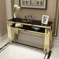 Plateau en verre de luxe Base en acier inoxydable doré Couloir Coin Décoratif Salon Console Meuble de table