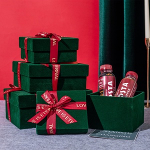<b>Empty</b> Rectangular <b>Gift</b> <b>Box</b> for Scarf and Clothes Christmas Style Green with Lid and Bottom Customized Logo Ribbon - Product Image 3
