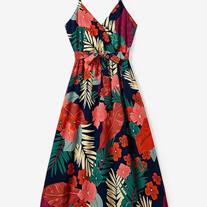 Tenues assorties pour la famille robes maman <span class=keywords><strong>et</strong></span> <span class=keywords><strong>moi</strong></span> vacances hawaïennes imprimé tropical robe à bretelles spaghetti <span class=keywords><strong>et</strong></span> ensemble chemise - Product Image 5