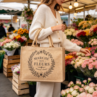 Sac fourre-tout en jute personnalisé à faible MOQ, idéal pour la plage, les vacances et les cadeaux de demoiselle d'honneur, avec bordure renforcée et base plate