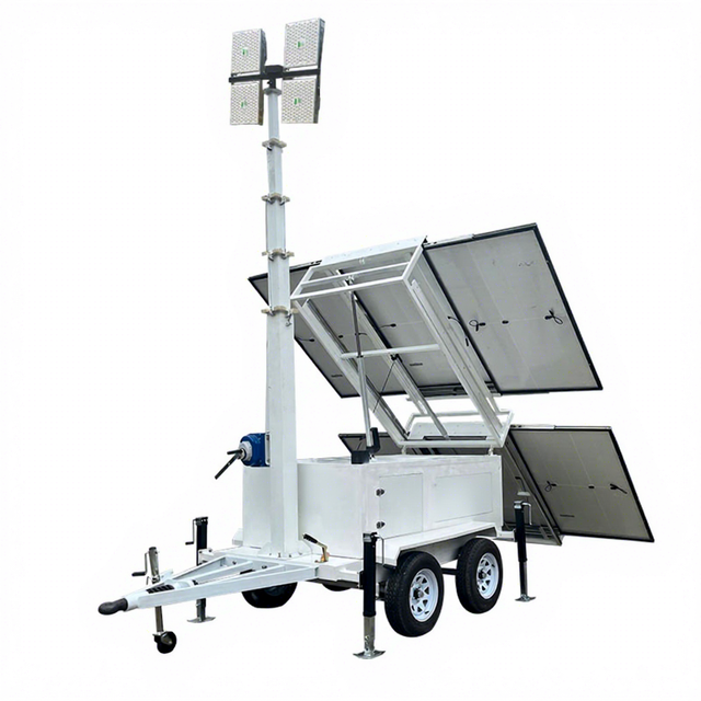 Mobile Solar CCTV Security Trailer with Solar Panel Frames IP66 Rated Customizable Voltage for Construction Works