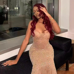 Venta al por mayor de vestidos de noche estampados para mujer con cordones en la espalda de diseño de malla vestidos de fiesta de las mujeres para la madre y las niñas capilla tren - Product Image 2