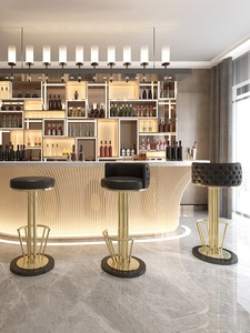 Muebles <span class=keywords><strong>de</strong></span> <span class=keywords><strong>Cocina</strong></span> Modernos, Sencillos y Elegantes <span class=keywords><strong>de</strong></span> Cuero Negro y Acero Inoxidable Dorado con Sillas <span class=keywords><strong>de</strong></span> Bar Giratorias - Product Image 4