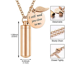 Thép không gỉ mạ màu vàng hồng <span class=keywords><strong>commem</strong></span> xương và tóc hình trụ urn cho người thân và vật nuôi 'vẫn còn mặt dây chuyền vòng cổ - Product Image 2