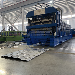 Roofing <b>Sheet</b> Metal Steel Three Layer Roll Forming Machine Thin Barrel <b>Tile</b> Corrugated <b>Sheet</b> Panel Iron Making Machine - Product Image 6