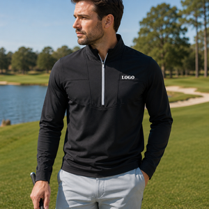 Suéter Deportivo de Punto para Hombre, Negro, con Cierre de Cremallera de un Cuarto, Manga Larga, con Bolsillo Frontal y Logotipo, de Secado Rápido - Product Image 2