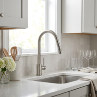 Robinet de cuisine moderne et contemporain en céramique et laiton, finition nickel brossé, eau froide et chaude, rotation à 360 degrés, mitigeur extractible