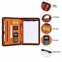 Porte-documents A4 en cuir avec fermeture éclair, poignée et calculatrice, personnalisable avec logo, en PU ciré de qualité supérieure, organisateur professionnel, vente en gros