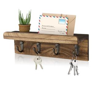 Estante de <span class=keywords><strong>Pared</strong></span> de Madera Maciza con Ganchos Metálicos para Entrada, Organizador de Llaves, Perchero, Decoración para Baño, Cocina y Hogar - Product Image 1