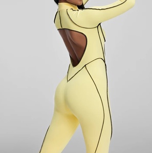 Viviblook Z310JP03 Mono ajustado sexy para mujer, mono informal de manga larga con costuras en contraste y cremallera, mono de una pieza - Product Image 2